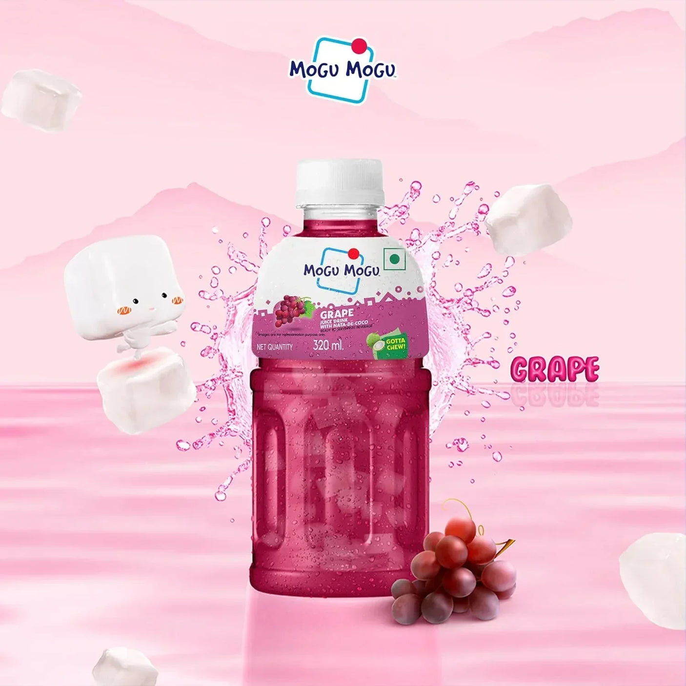 Mogu Mogu Grape Juice with Nata de Coco - 320ml × 6 Pcs