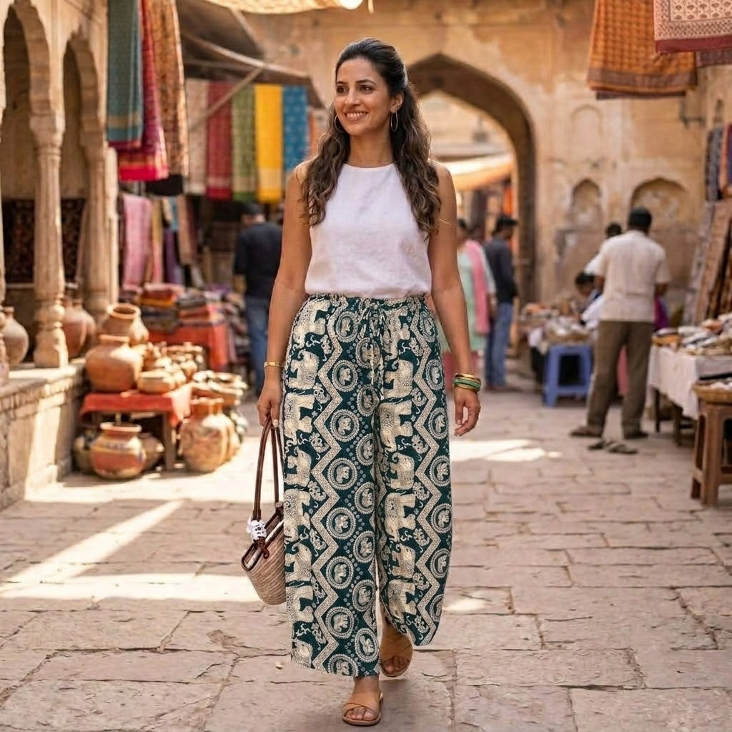 Women's Elephant Print Wide Leg Palazzo Pants - YH815#