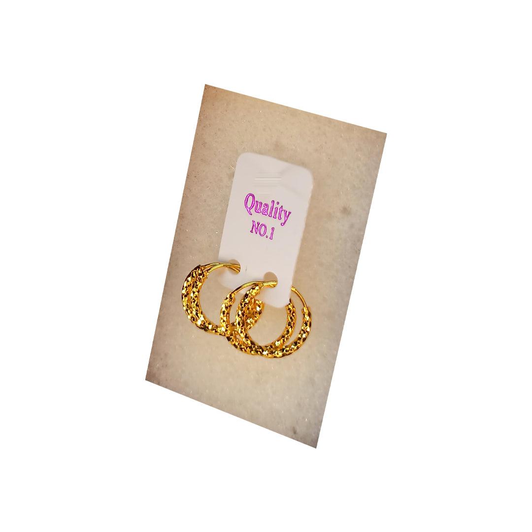Golden Stainless Steel Stud Earings Dual Set - 067