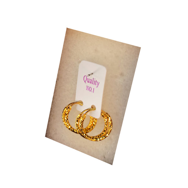 Golden Stainless Steel Stud Earings Dual Set - 069