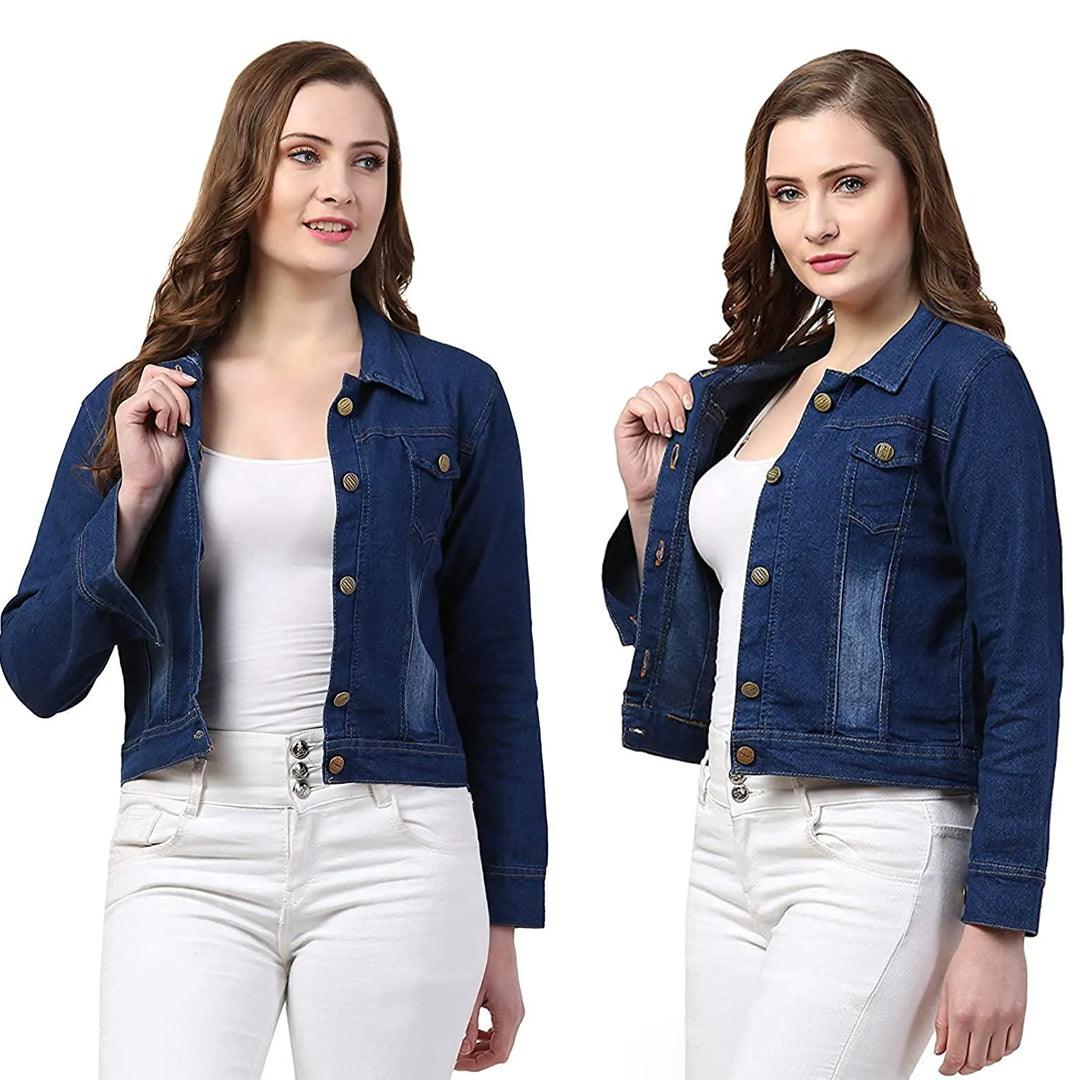 جاكيت جينز أزرق سادة للنساء B-9593# 