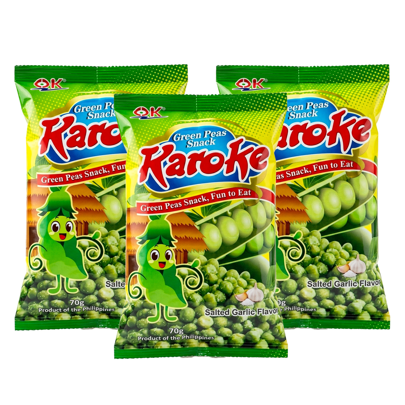 OK Karoke Green Peas Snacks Salted Garlic Flavor - 70g (2+1) Offer