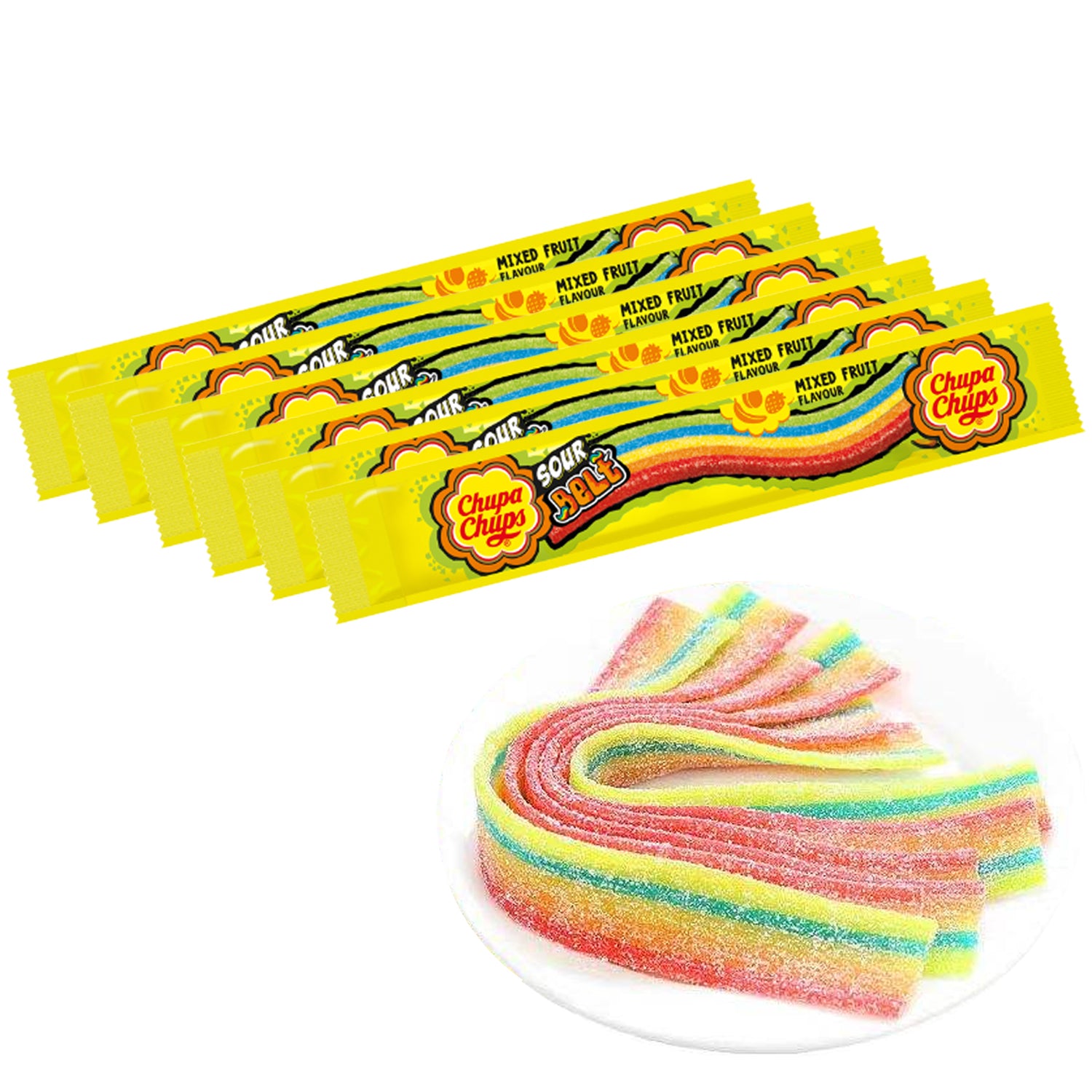 Chupa Chups Sour Belt Soft & Chewy Candy Mixed Fruit Flavour - 10g × 6Pcs