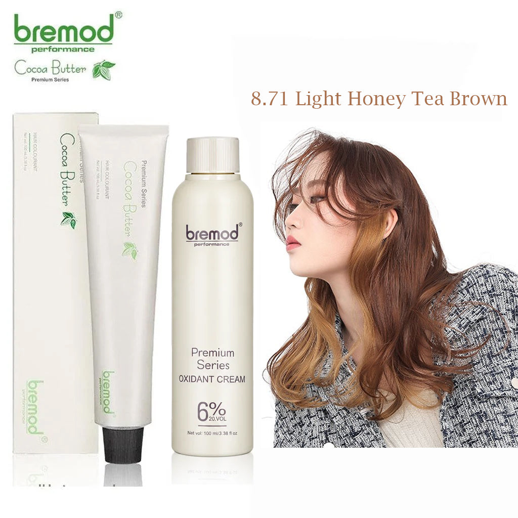 Bremod 8.71 Light Honey Tea Brown Hair Color with Oxidizer - 100ml+100ml