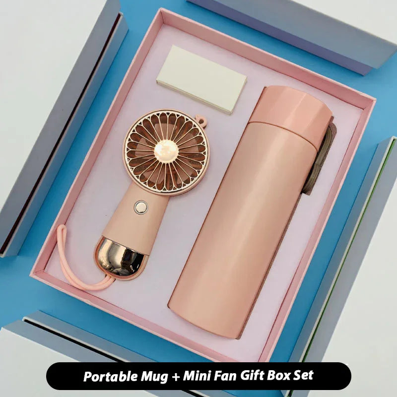 Portable Mug + Mini Fan Gift Box Set