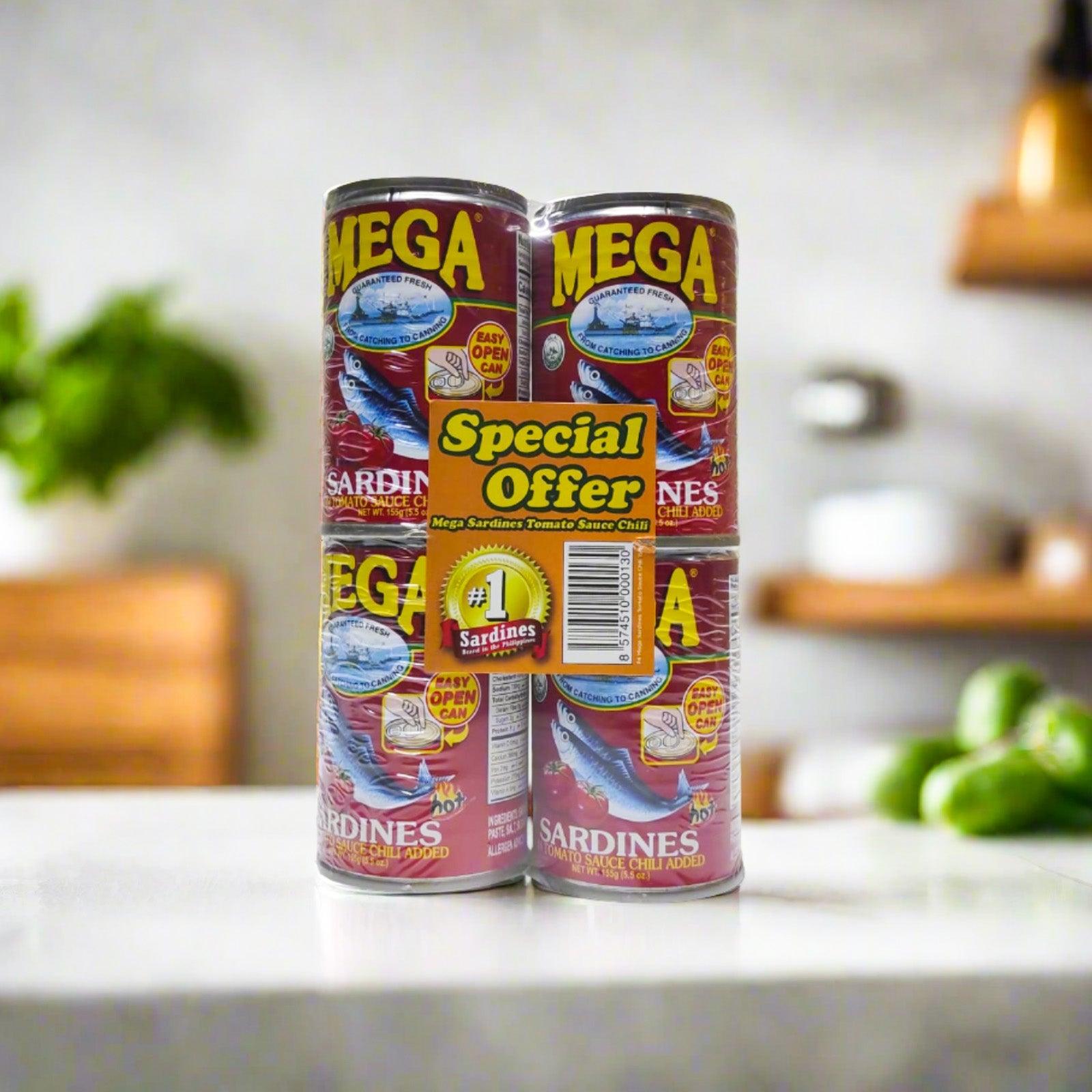 Mega Sardines In Tomato Sauce Hot Value Pack 4 x 155g - Red