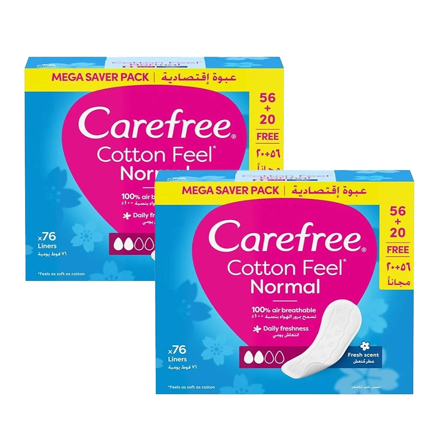 Carefree Daily Panty Liners Cotton Feel Normal Fresh Scent - 2 × 76'S (Offer)