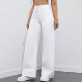 Women's Stylish Casual Wide Leg White Denim Pants - 8811#