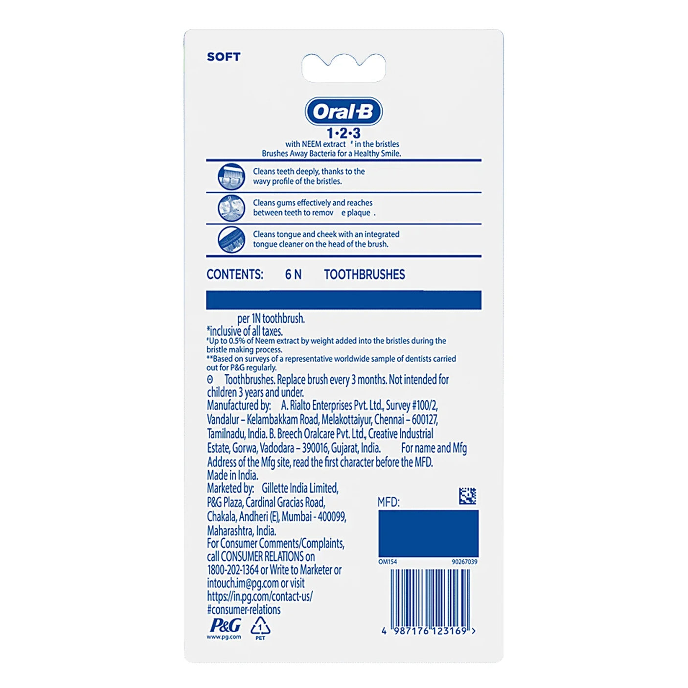 Oral B Toothbrush With Neem Extract - Soft (Pack Of 6)