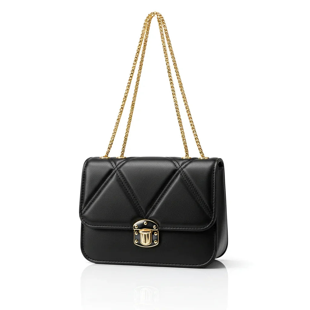 Women's Quilted Crossbody Bag with Gold Chain Strap - B102