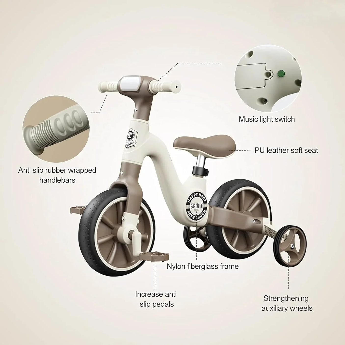 Kids Smart 3-in-1 Tricycle With Light & Music