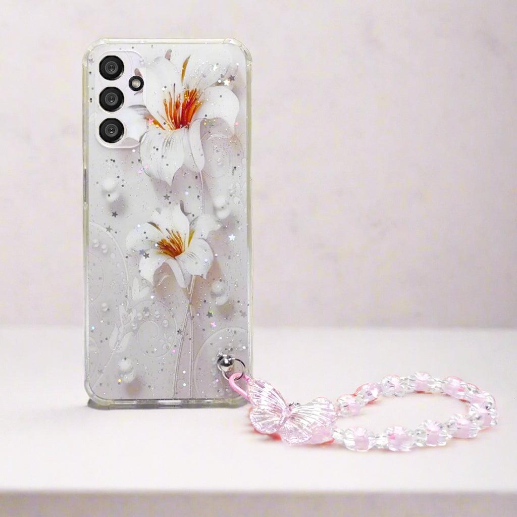 حافظة أنيقة لامعة لهاتف Samsung M14 5G مع حزام سلسلة