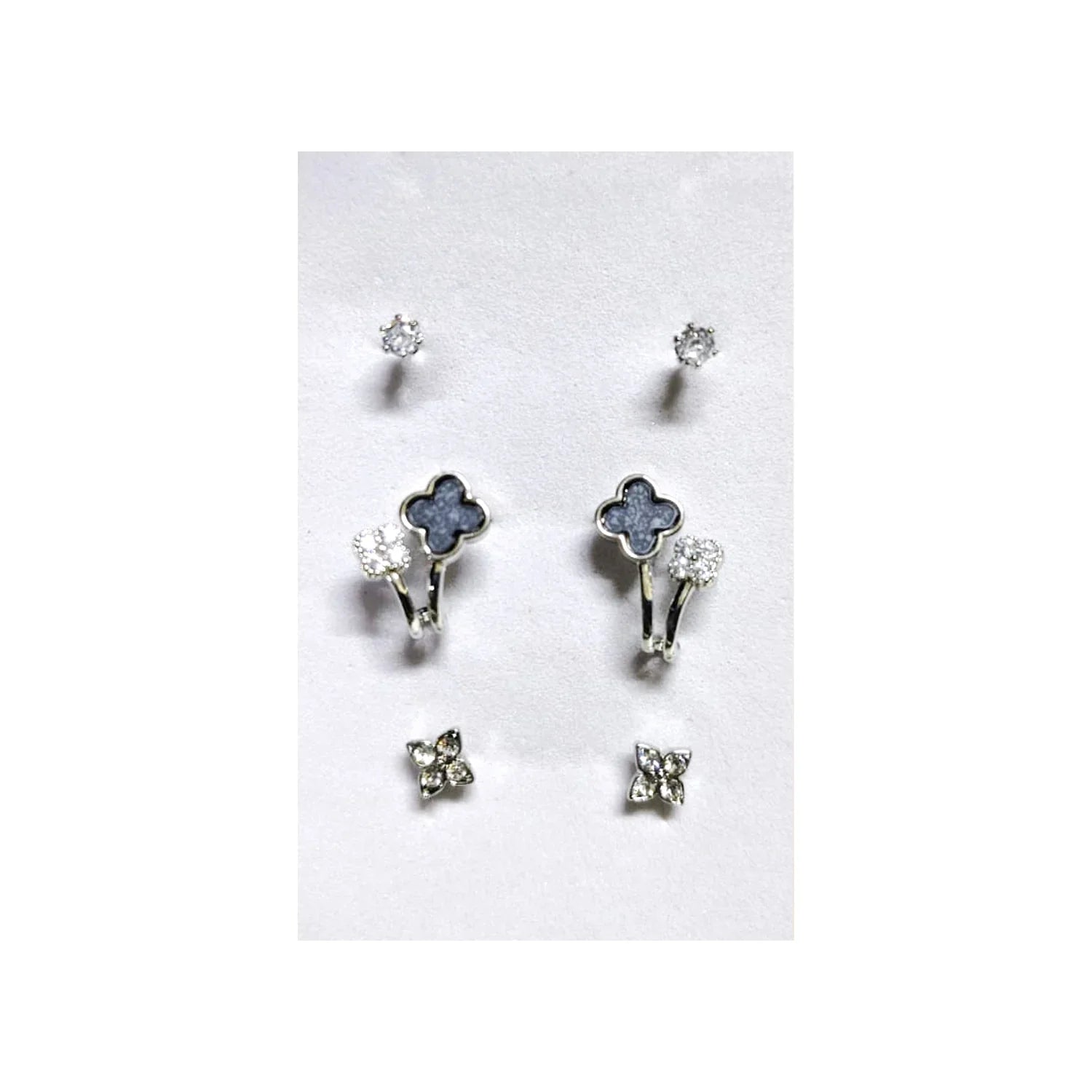 Silver Stainless Steel Korean Style Stud Earrings 3 Pairs - 108