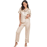 Women's Korean Fashion Silk Pajamas 2 Pcs Set - E8089
