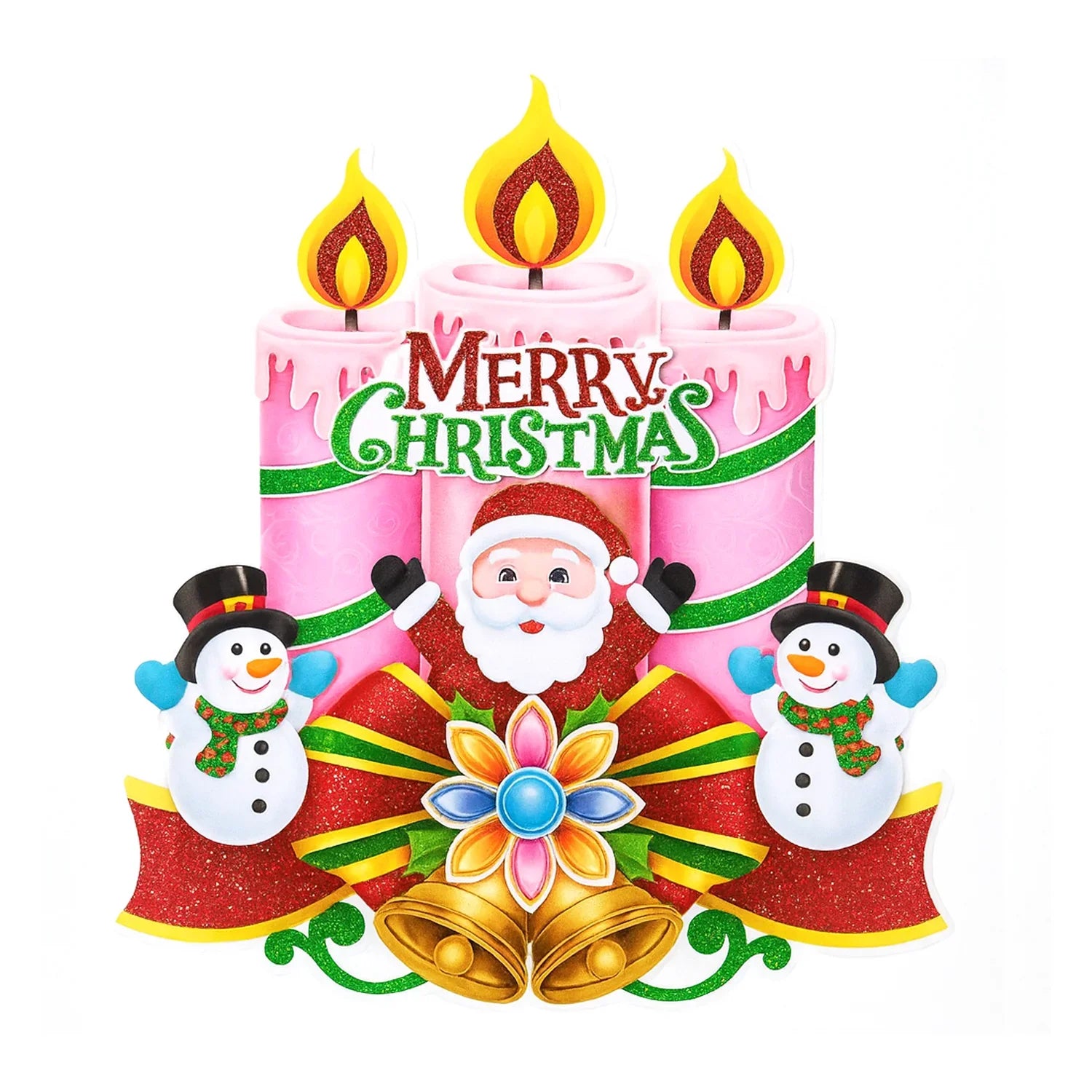 Merry Christmas Candle & Santa Hanging Decor Sticker - 4214