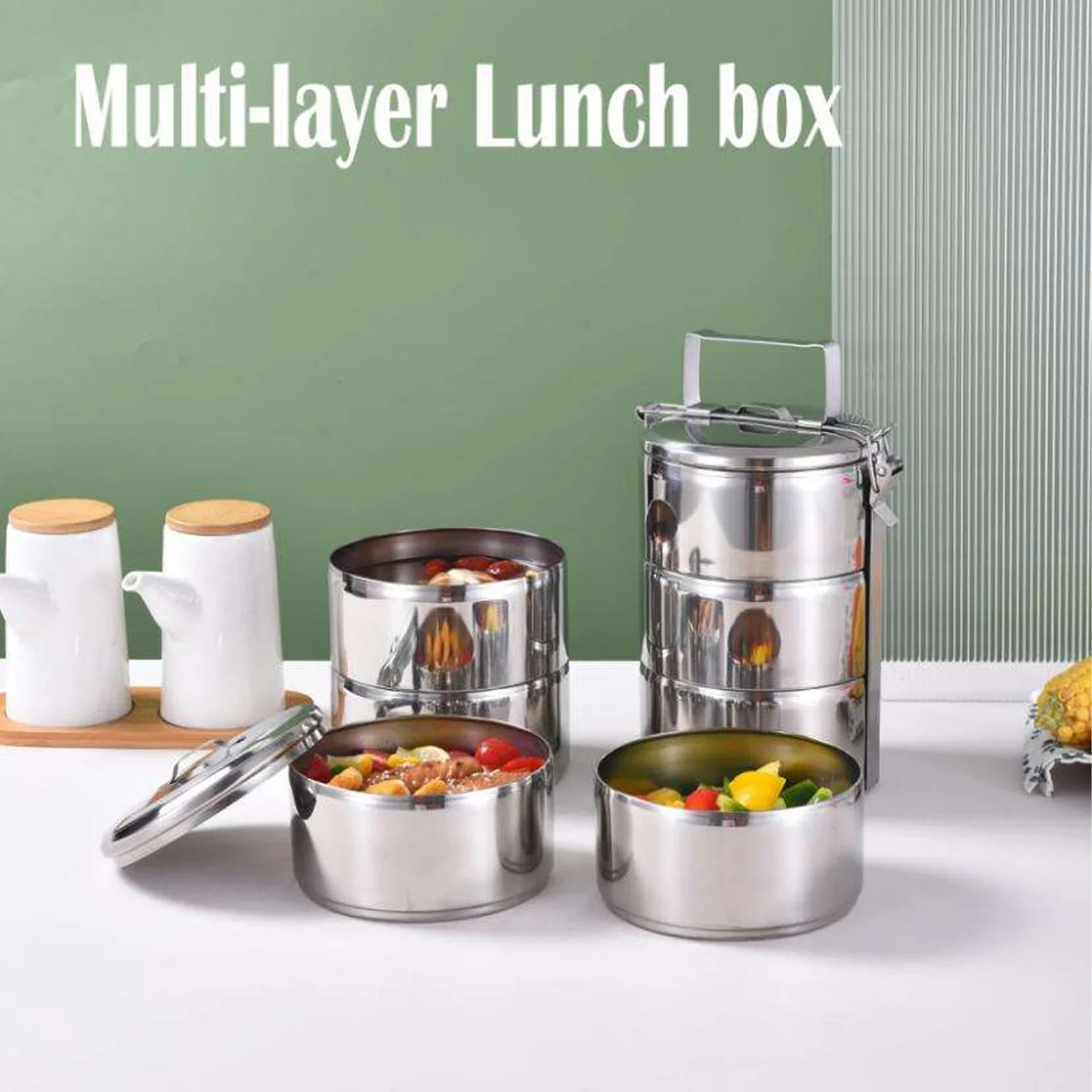 Portable Stainless Steel 4 Layer Food Carrier Set