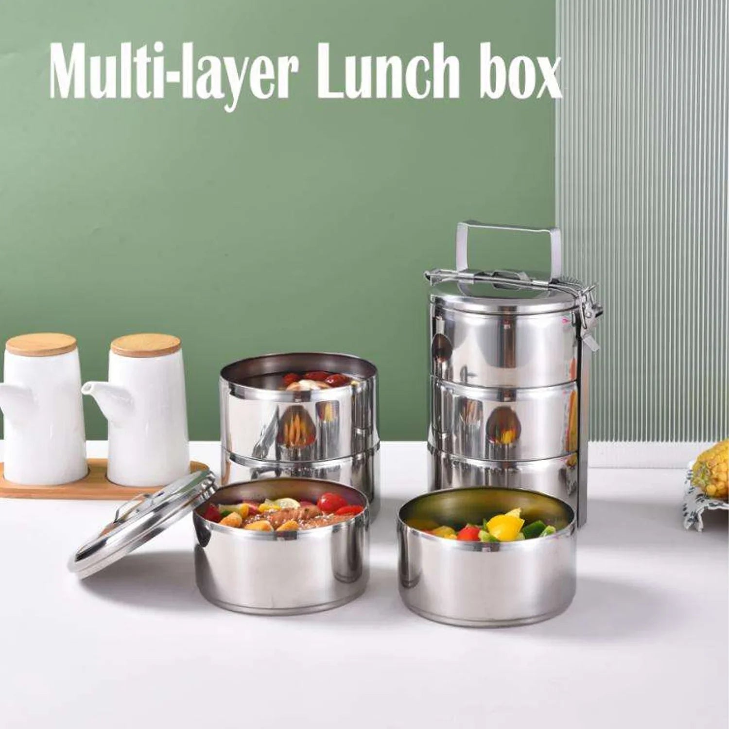 Portable Stainless Steel 4 Layer Food Carrier Set