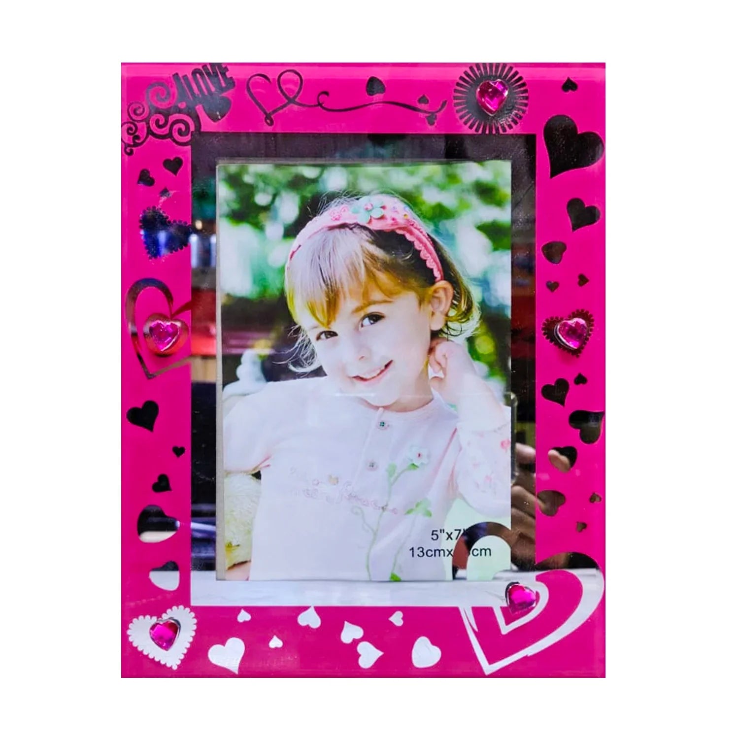Pink Heart Design Glass Photo Frame (13CM×8CM) - PF5