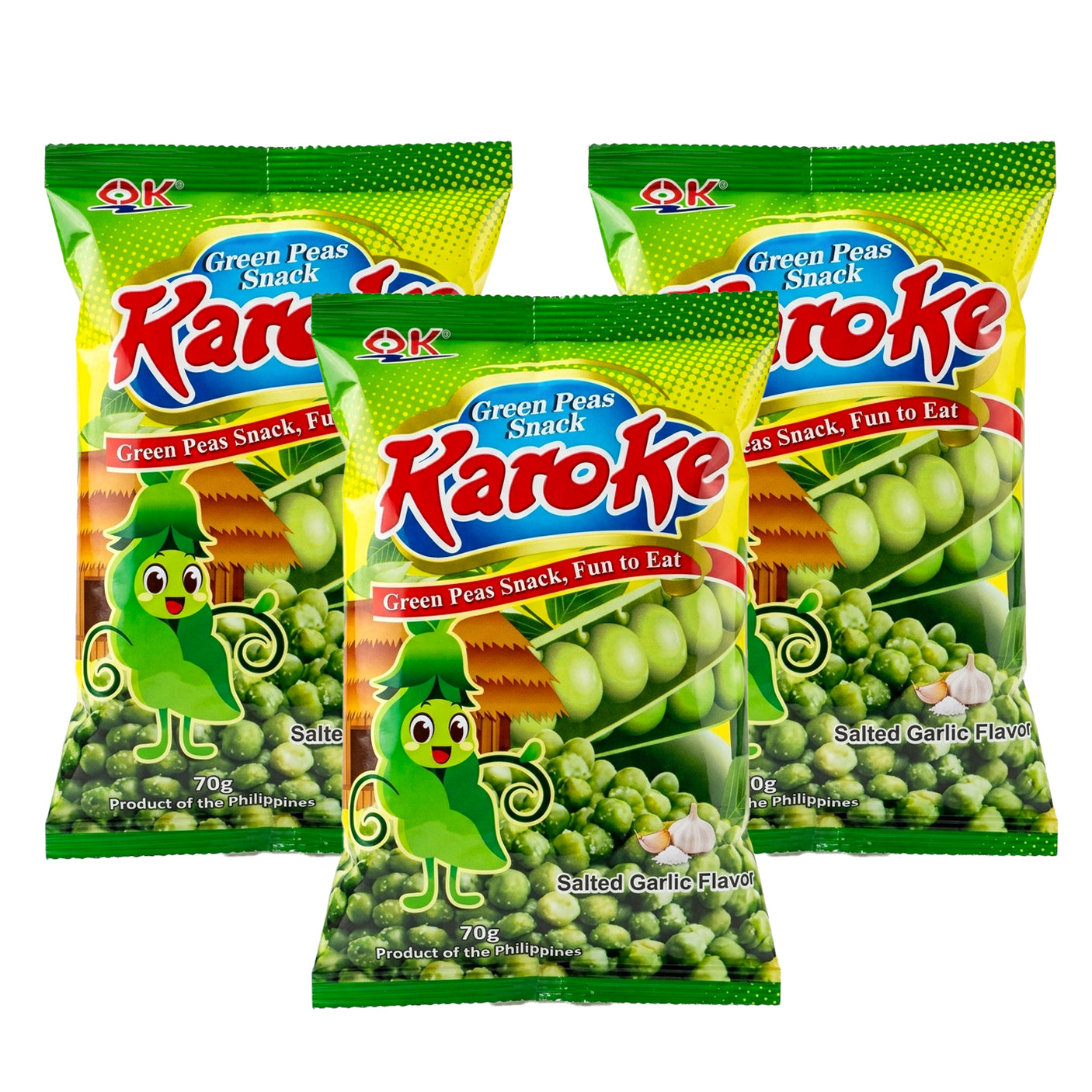 OK Karoke Green Peas Snacks Salted Garlic Flavor - 70g (2+1) Offer