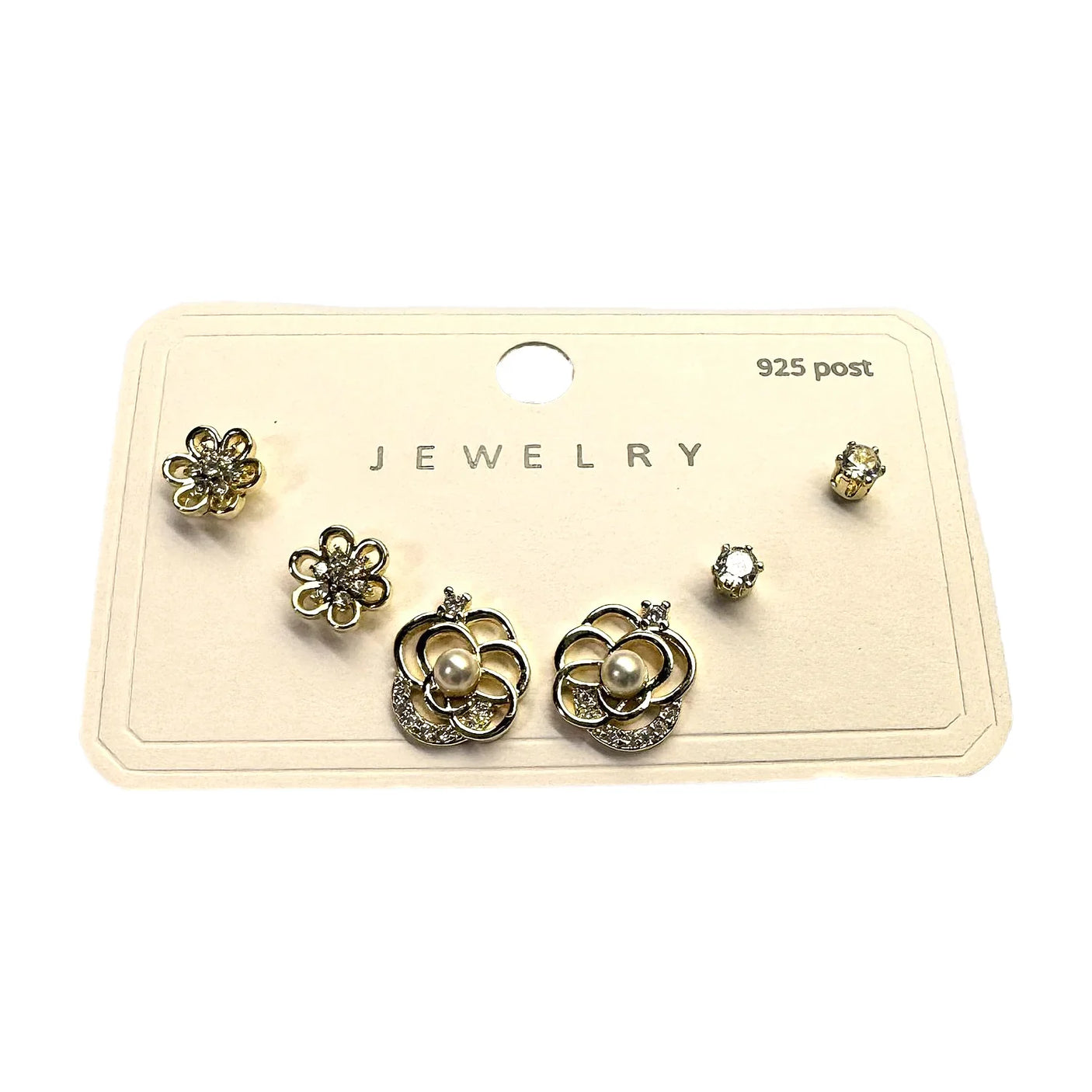 Korean Style Golden Stainless Steel Stud Earrings 3 Pairs - 136