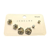 Korean Style Golden Stainless Steel Stud Earrings 3 Pairs - 136
