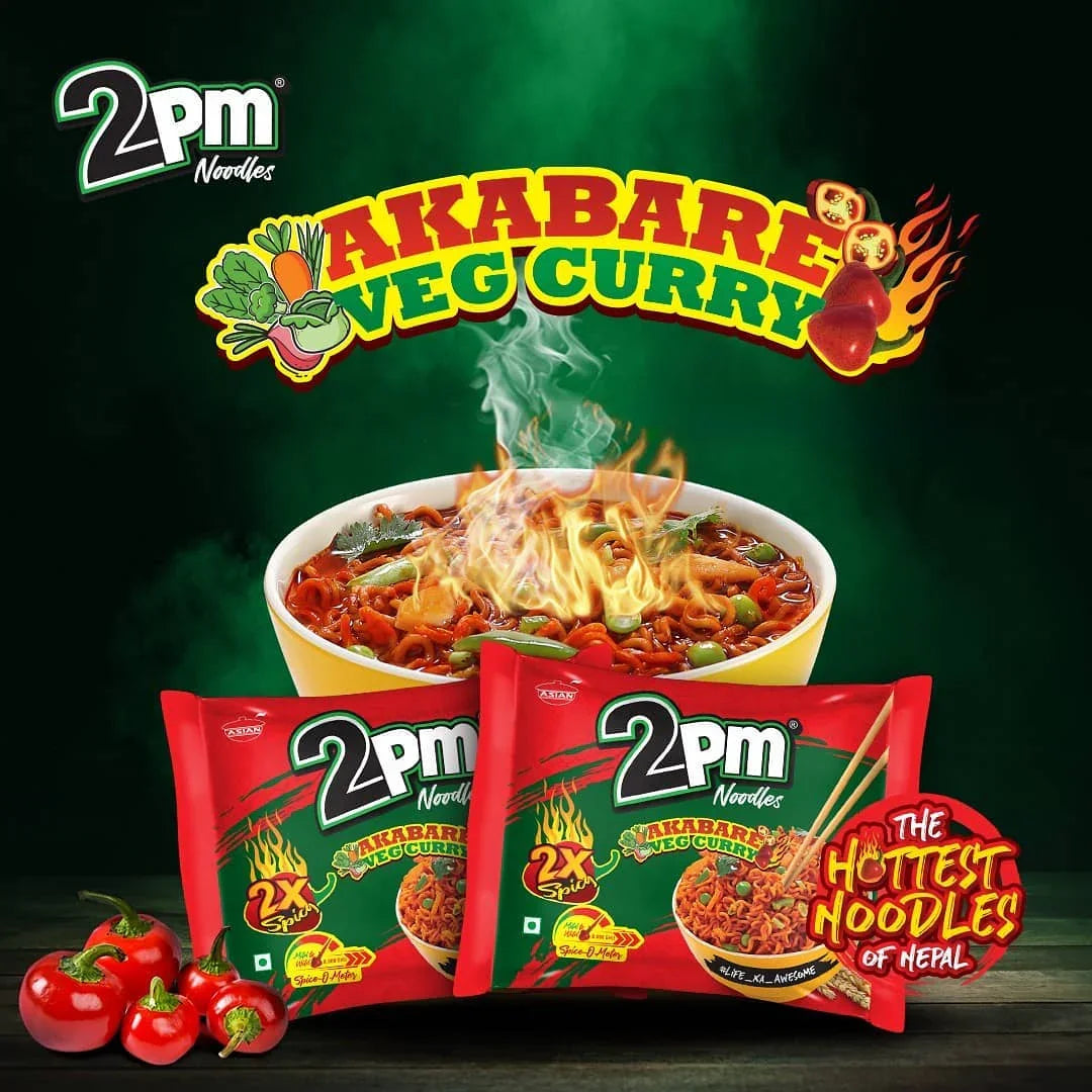 2PM Akabare Veg Curry Instant Noodles 2X Spicy - 5Pcs × 100g