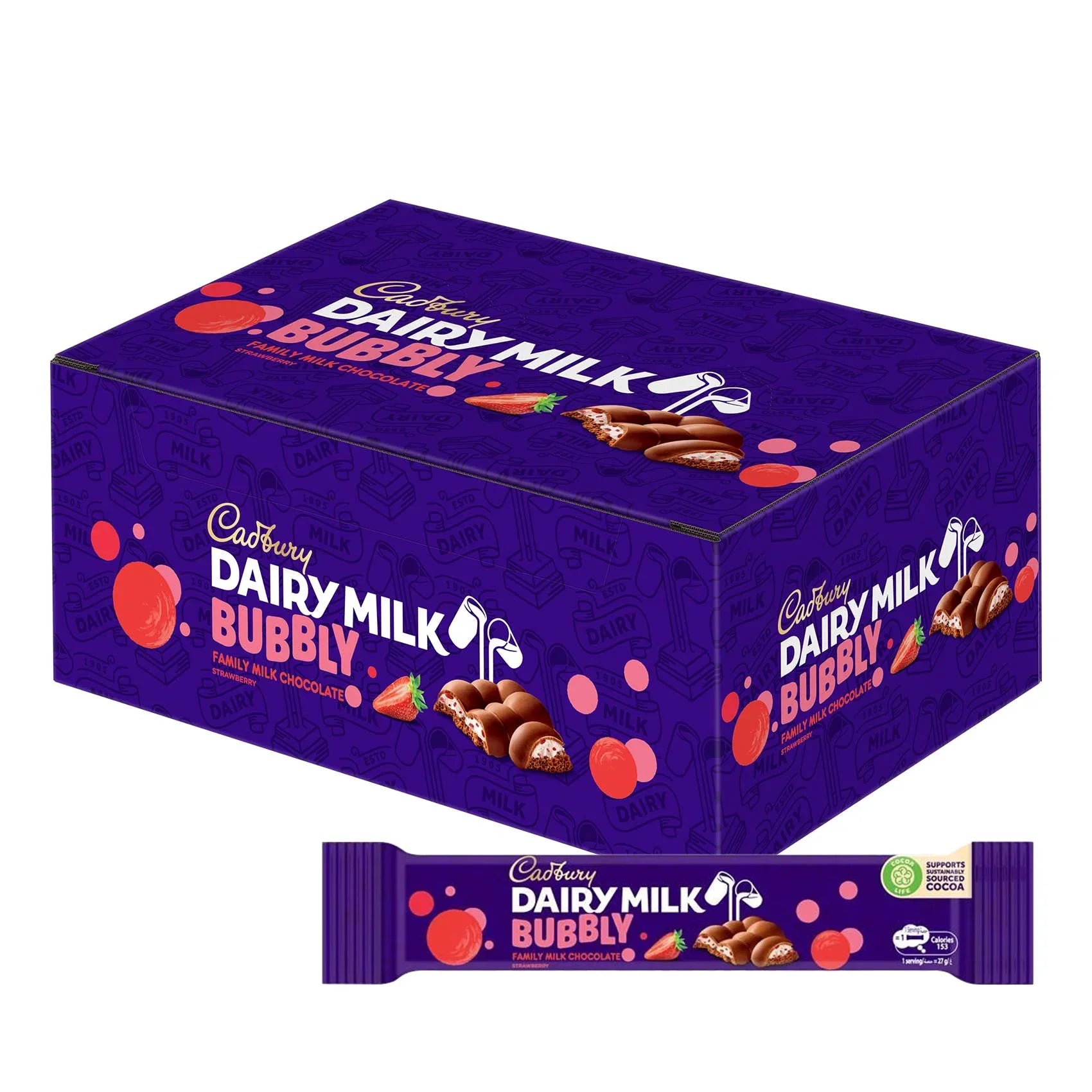 Cadbury Dairy Milk Bubbly Strawberry Chocolate - 27g × 12 Packs