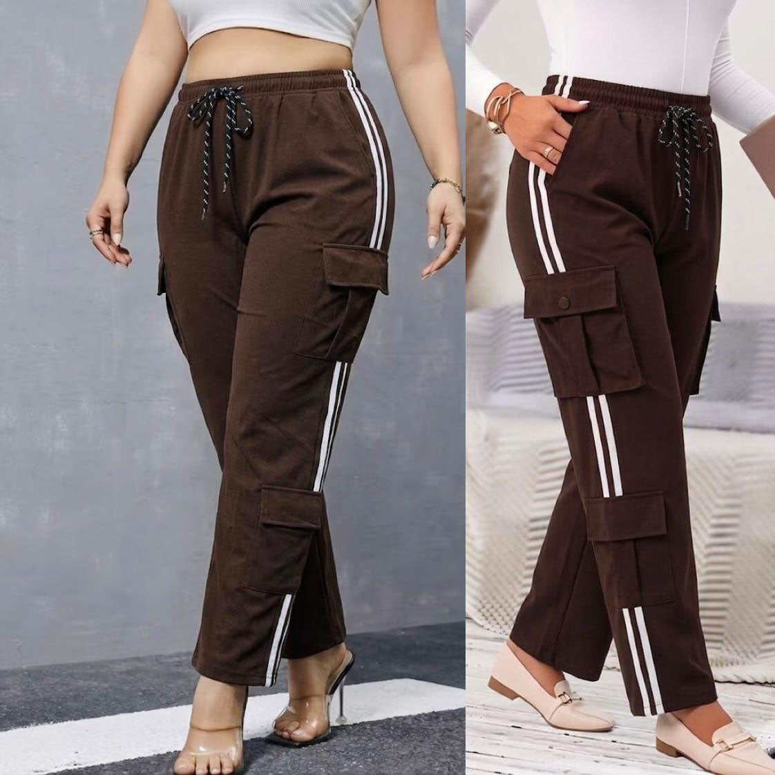 بنطال رياضي نسائي بشريط جانبي أبيض HY-6-21