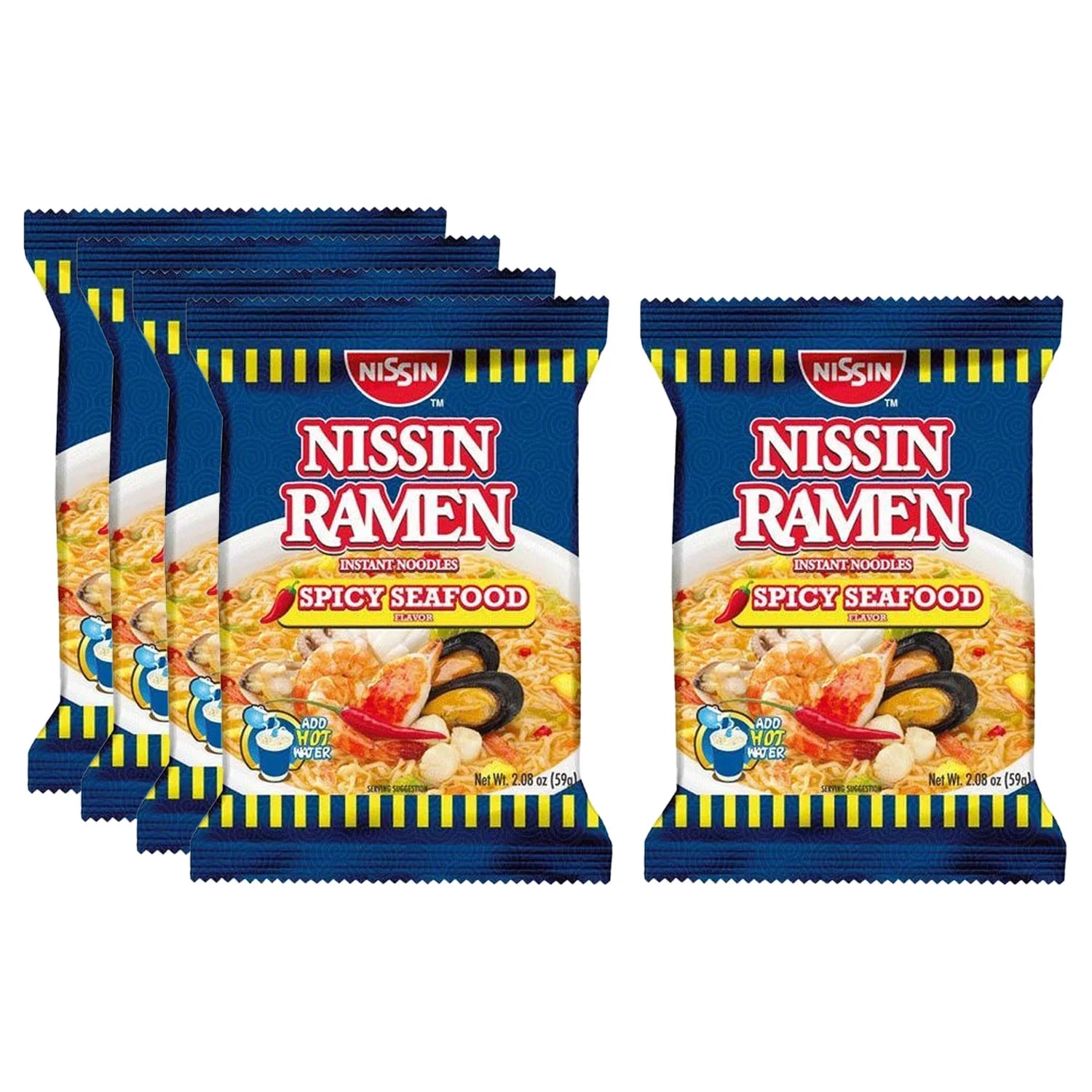 Nissin Ramen Instant Noodles Spicy Seafood - 59g (4+1) Offer