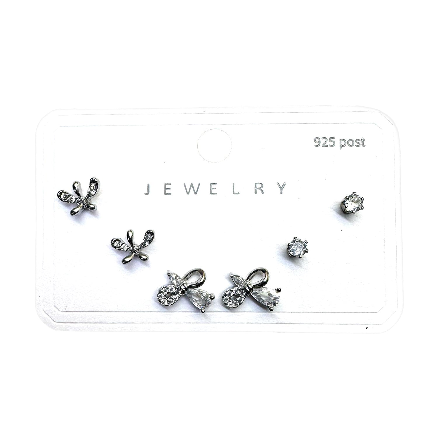 Korean Style Silver Stainless Steel Stud Earrings 3 Pairs - 137