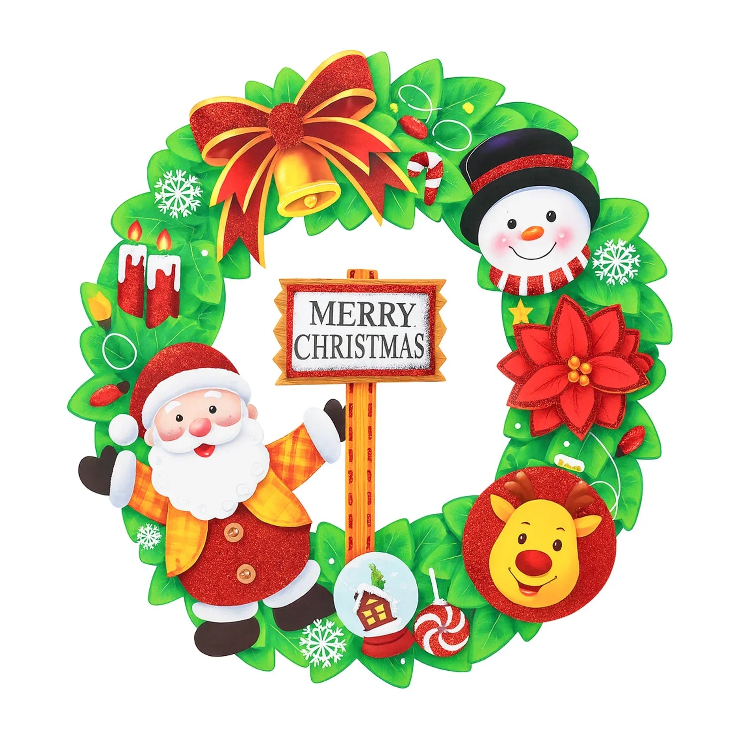 Merry Christmas Santa Wreath Hanging Decor Sticker - 4209