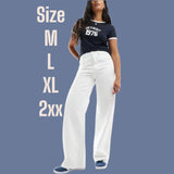 Women's Stylish Casual Wide Leg White Denim Pants - 8811#
