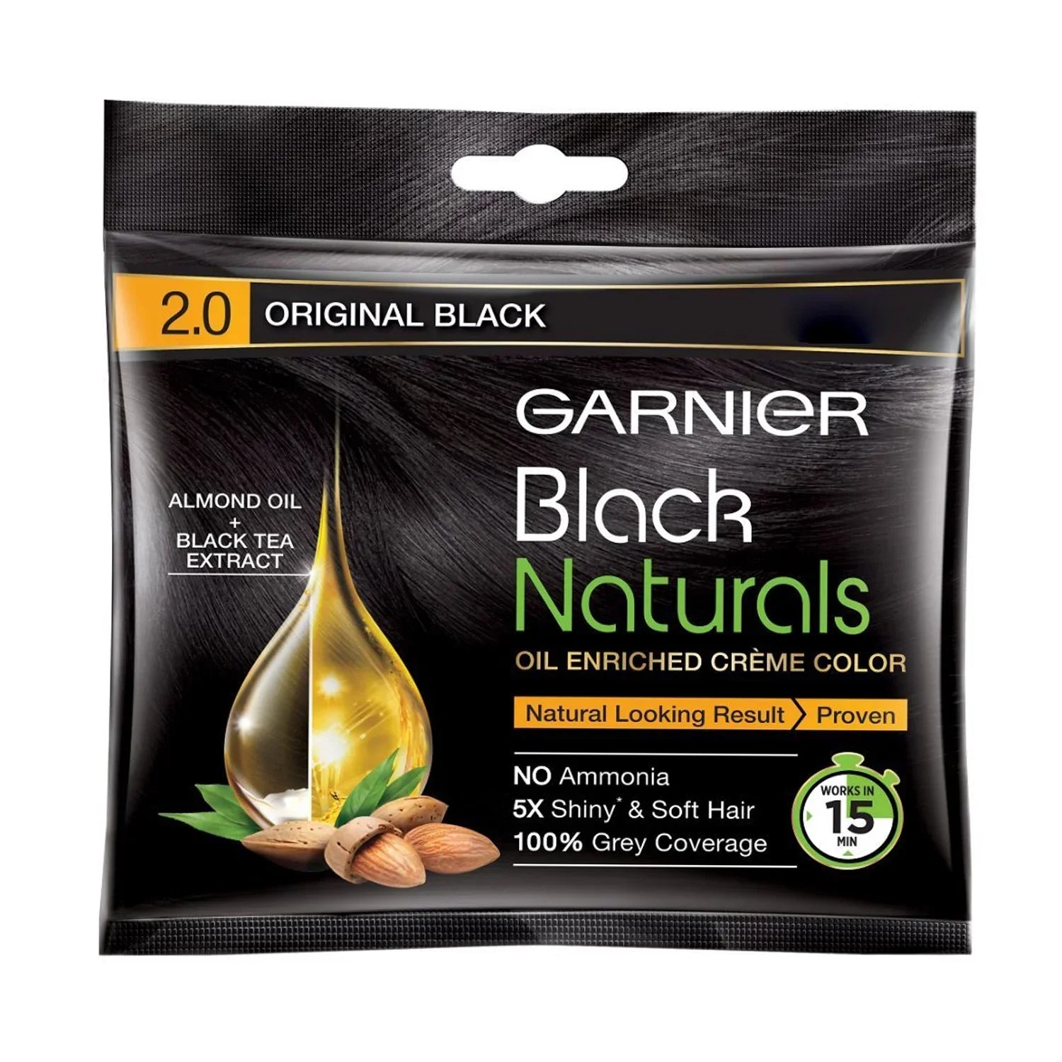Garnier Black Naturals Hair Color Shade 2.0 Original Black - 20ml+20g