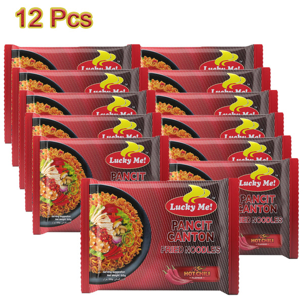 Lucky Me Instant Hot Chili Pancit Canton Fried Noodles 60g Pack of 6 (1+1) Offer