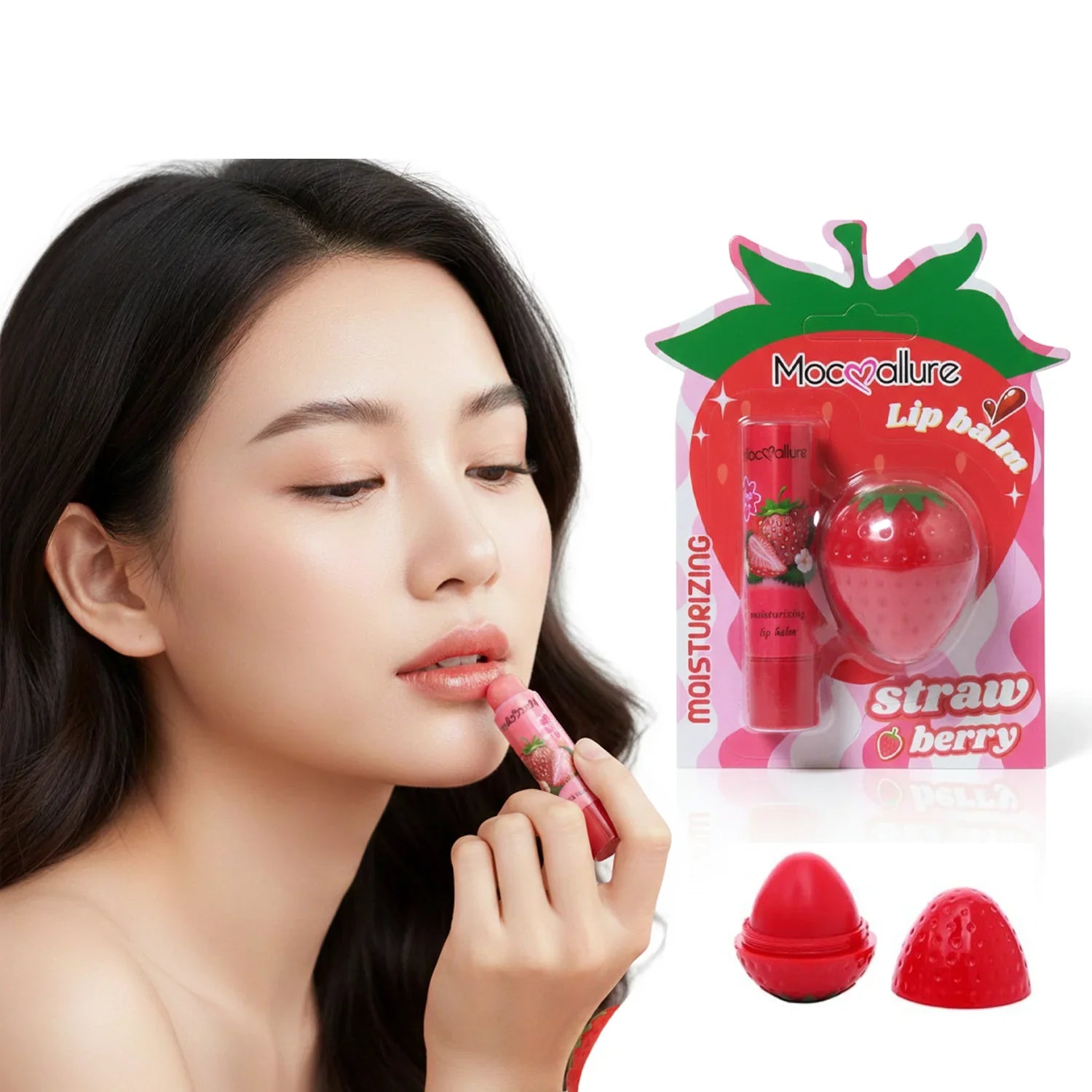 Moc Allure Strawberry Moisturizing Lip Balms - 2Pcs Set