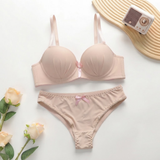 Shell-Pleated Padded Bra and Panty Set - 753