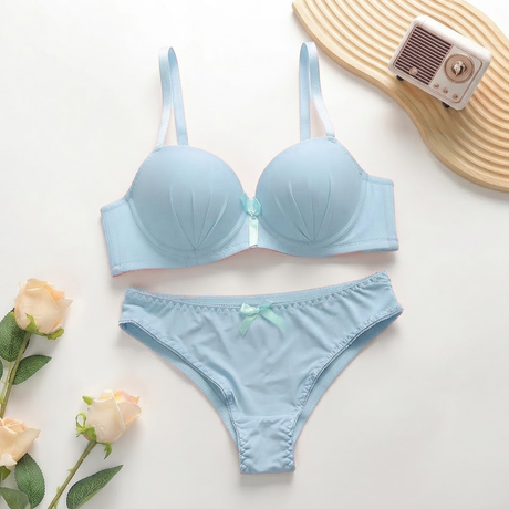 Shell-Pleated Padded Bra and Panty Set - 753