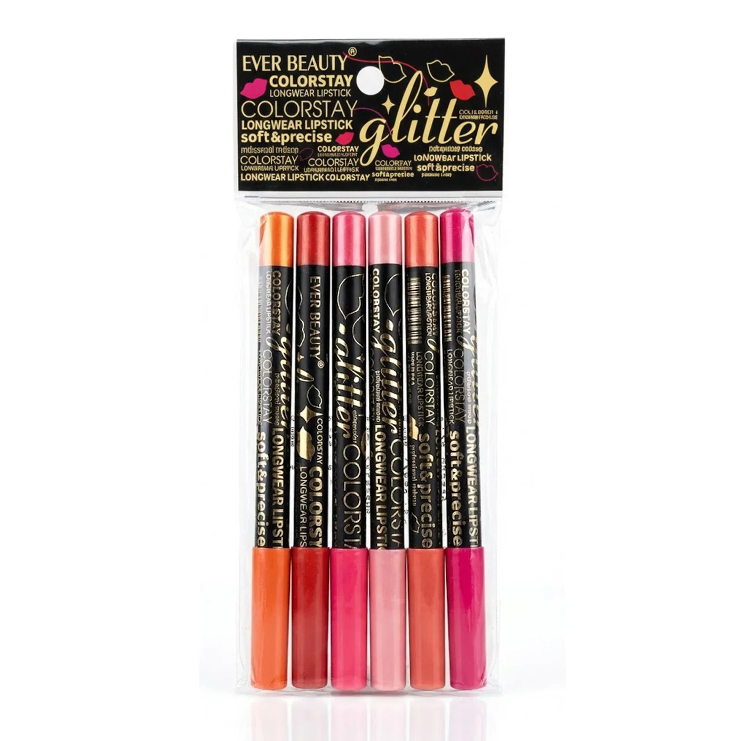 Ever Beauty Glitter Soft & Precise Lip Pencil - 6Pcs