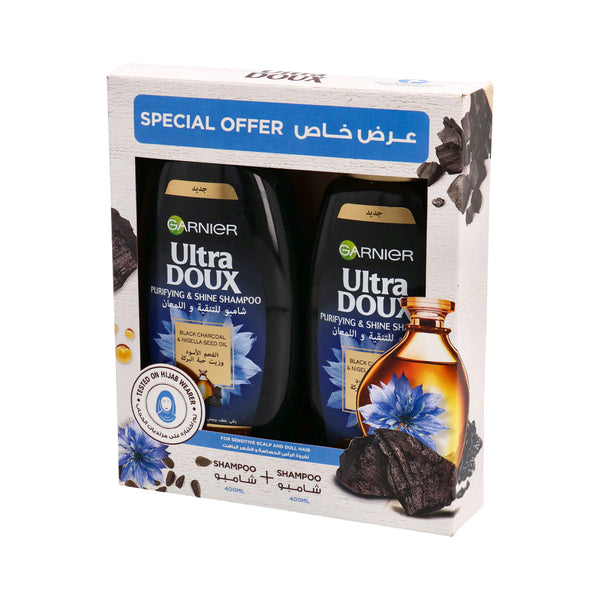 Garnier Ultra Doux Black Charcoal & Nigella Seed Oil Shampoo - 2Pcs × 400ml