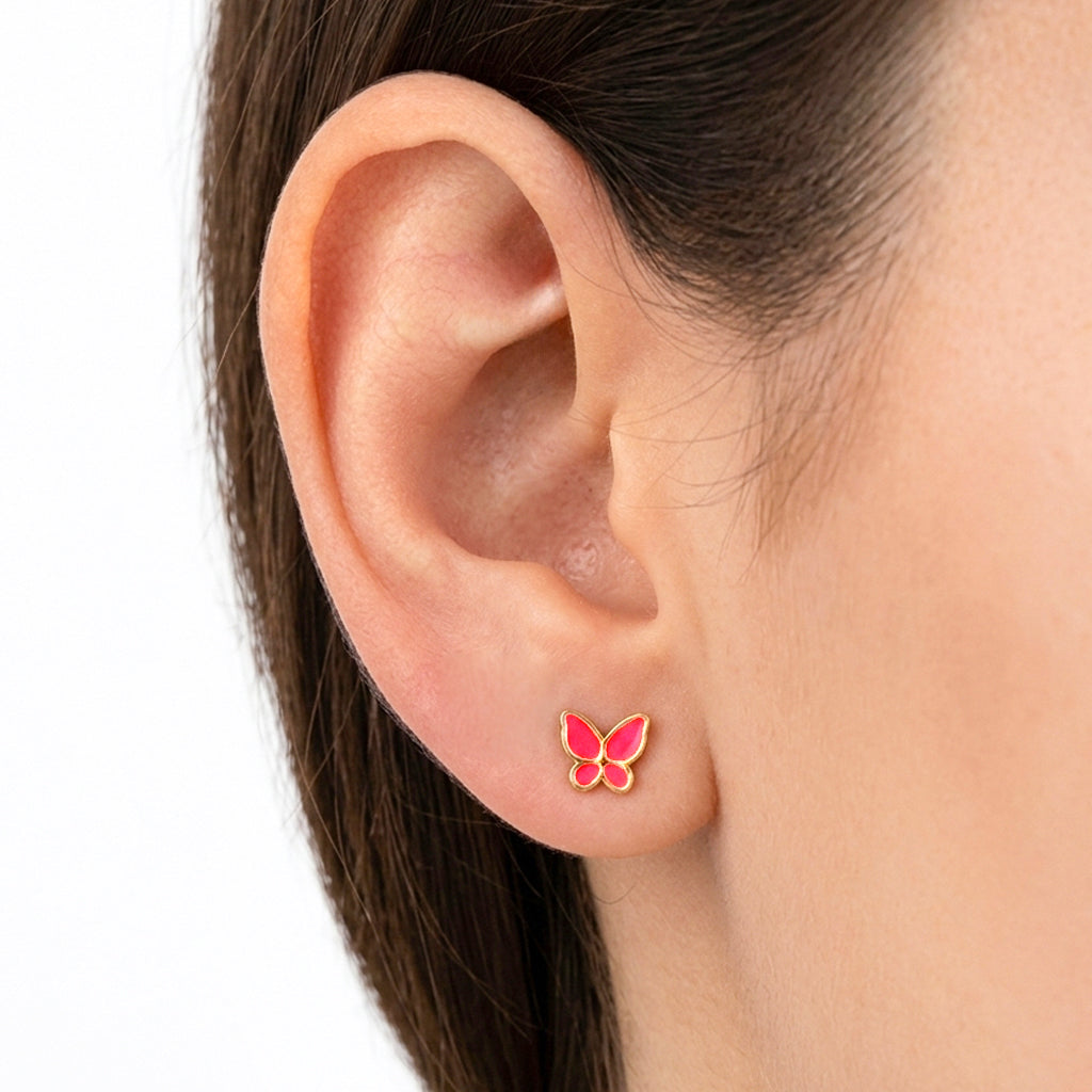 Golden Stainless Steel Butterfly Stud Earrings - 120