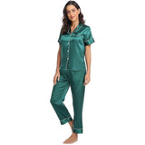 Women's Korean Fashion Silk Pajamas 2 Pcs Set - E8089