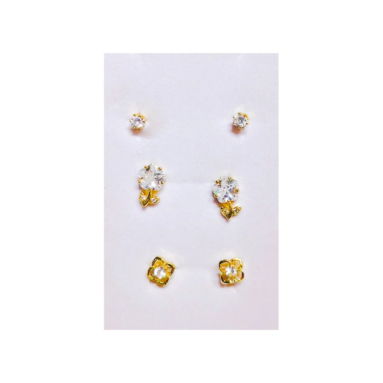 Golden Stainless Steel Korean Style Stud Earrings 3 Pairs - 103