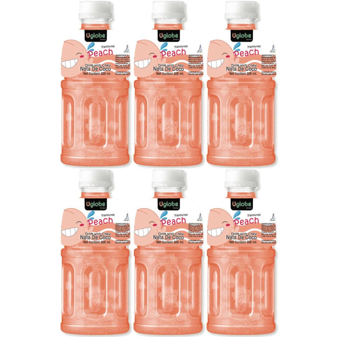 Uglobe Peach Juice Drink With Chew Nata De Coco - 320ml X 6 Pcs