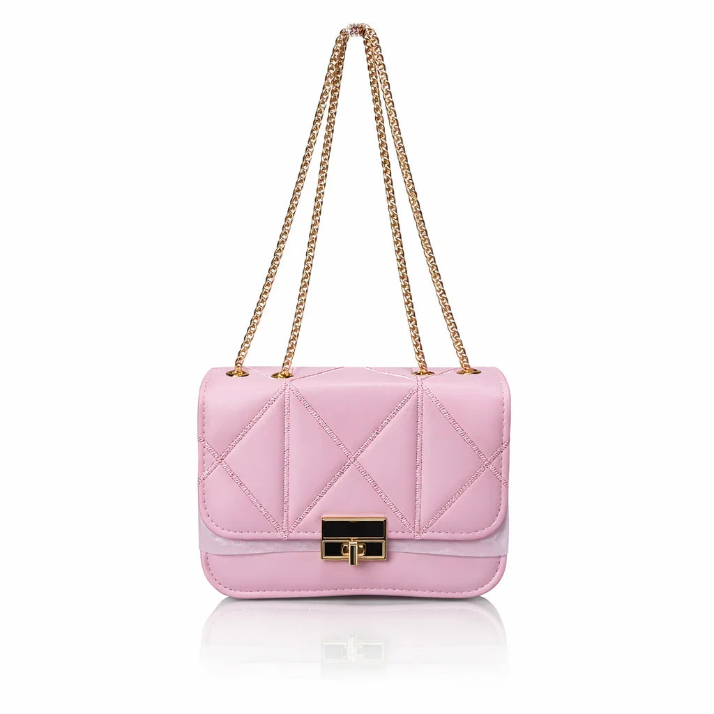 Women's Quilted Crossbody Bag with Gold Chain Strap - B101