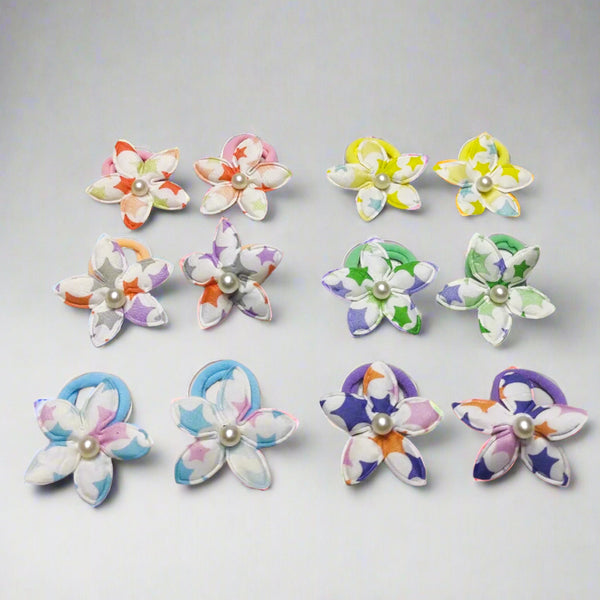 Stretchy Rubber Flower Hair Ties - 12 Pcs