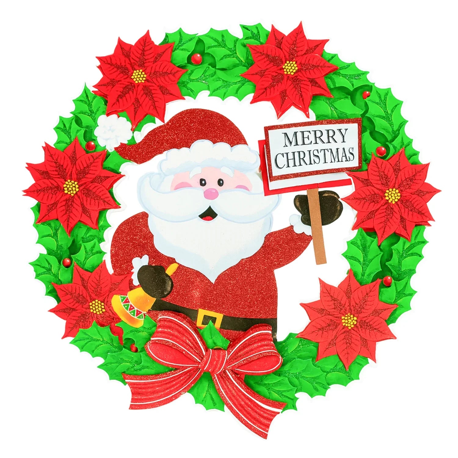 Merry Christmas Santa Wreath Hanging Decor Sticker - 4209N