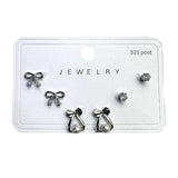 Korean Style Silver Stainless Steel Stud Earrings 3 Pairs - 138