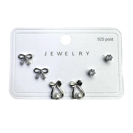 Korean Style Silver Stainless Steel Stud Earrings 3 Pairs - 138