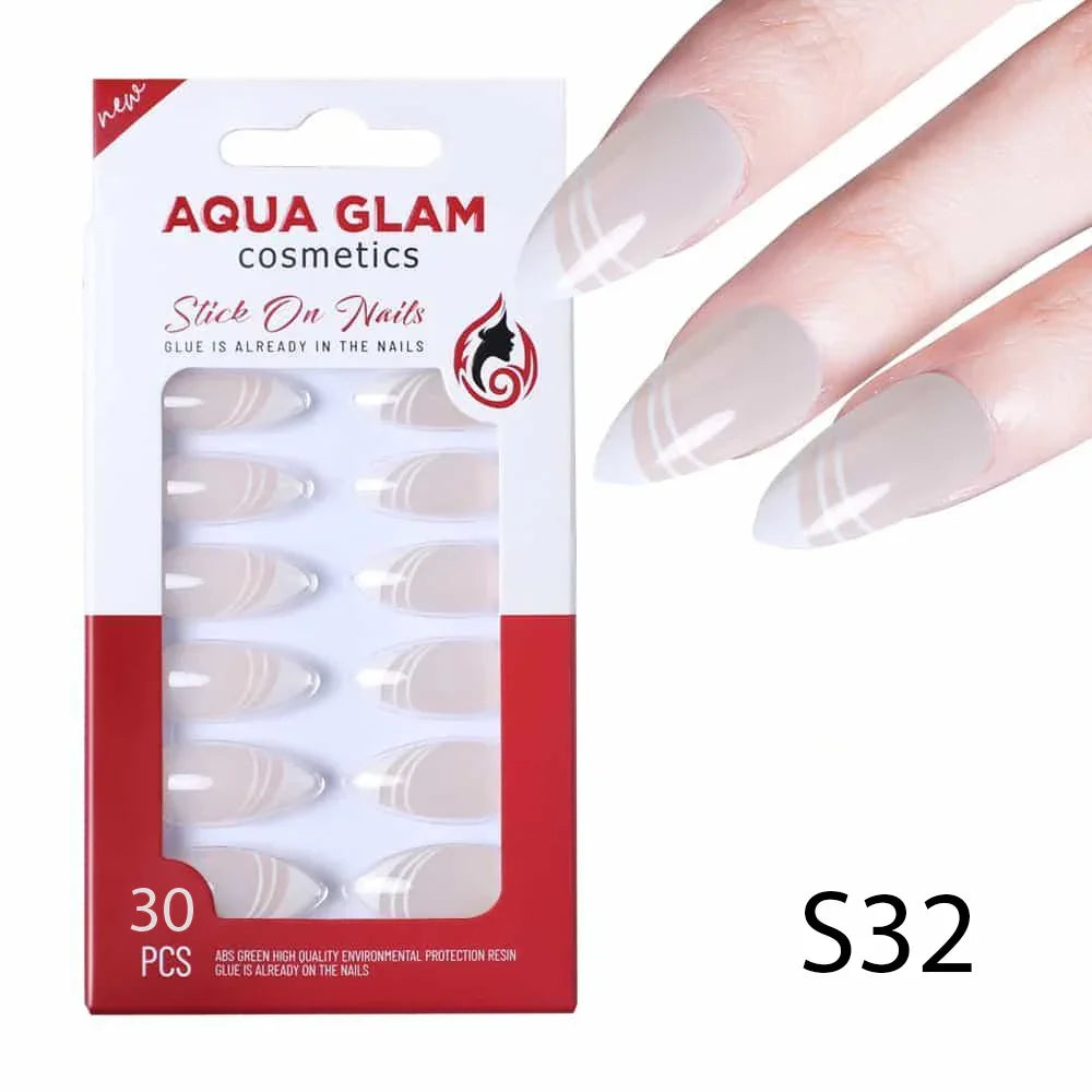 Aqua Glam Nails - Stick On Nails (S Series) - 30 Pcs - S32