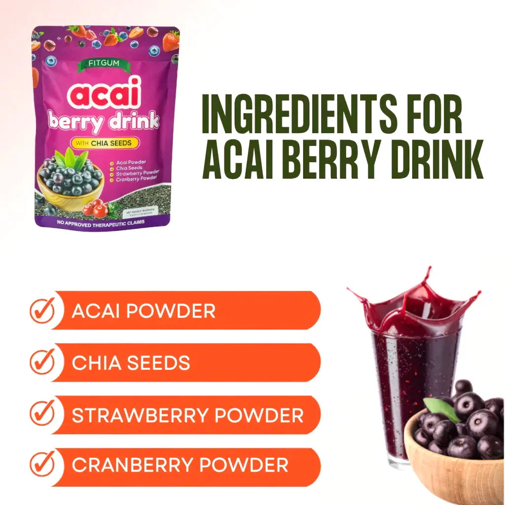 Fitgum Acai Berry Drink With Chia Seeds - 40g (4g x 10 Sachets)